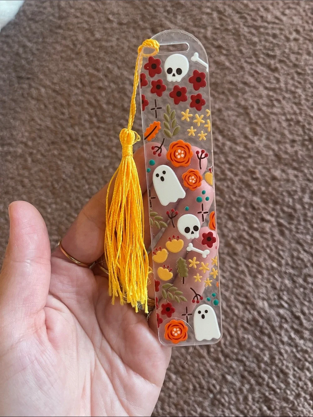 Yellow Tassel Ghost & Floral Bookmark